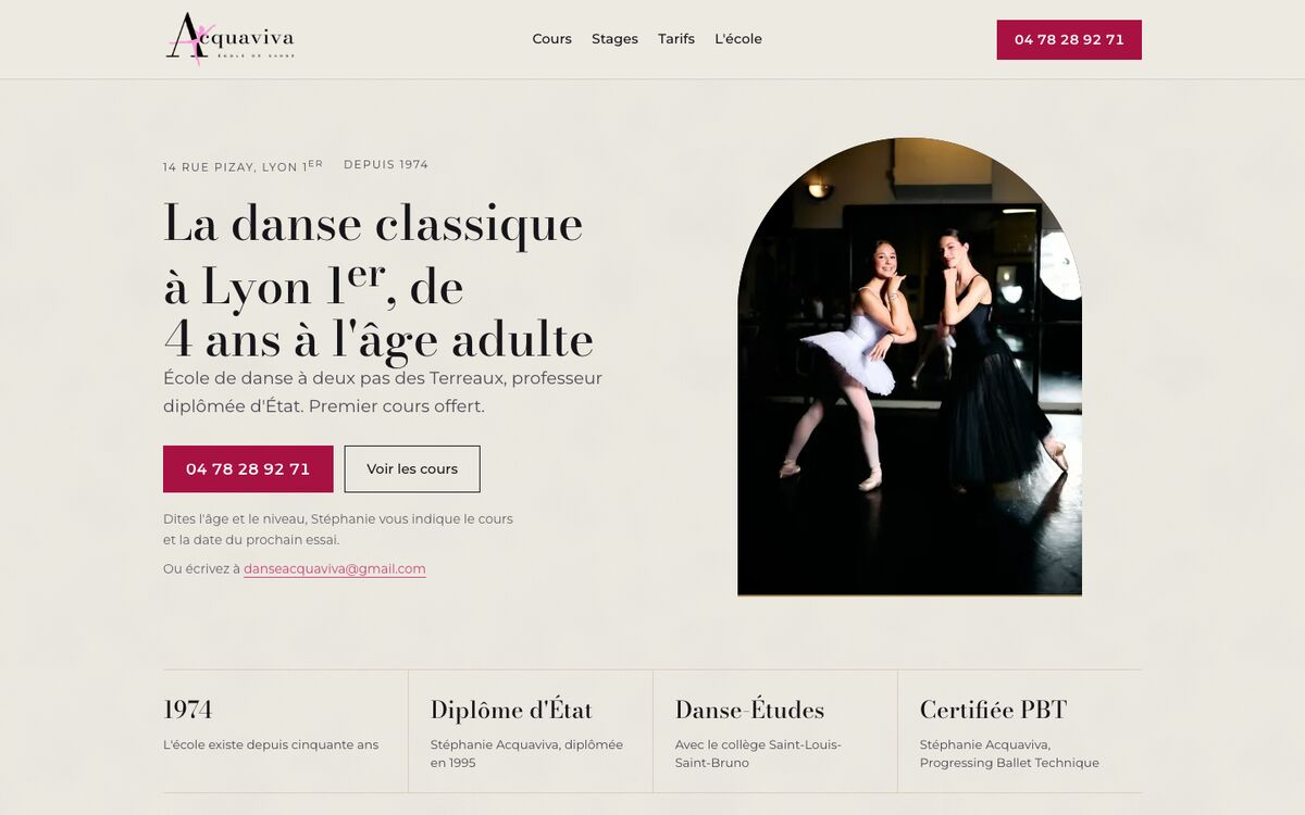 Site École de Danse Acquaviva, versions ordinateur et mobile