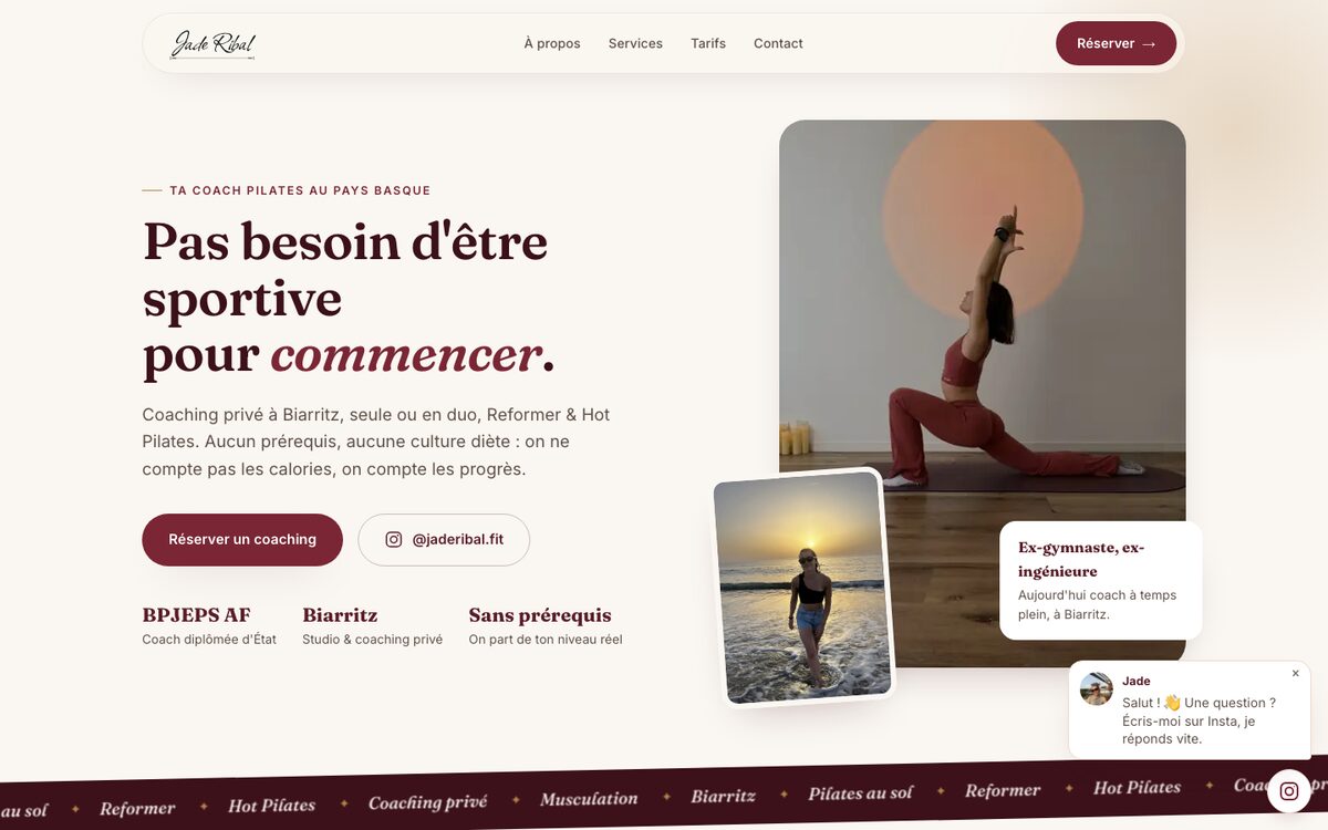 Site Jade Ribal Coaching, versions ordinateur et mobile
