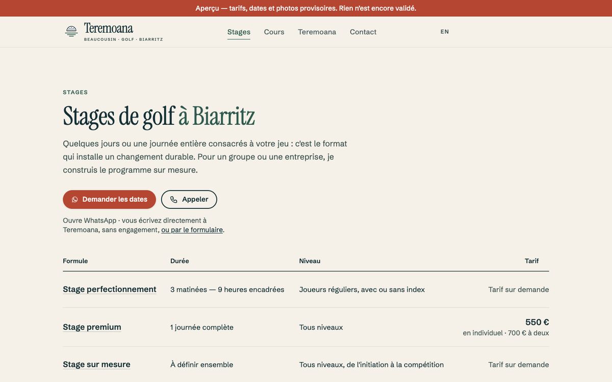 Site Teremoana, versions ordinateur et mobile